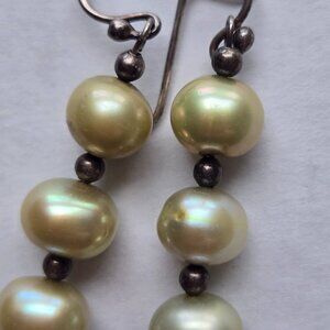Vintage sterling Silver Genuine Pearl Drop Earrings